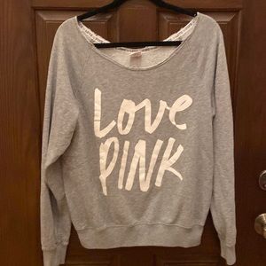Off shoulder “Love Pink” sweater shirt